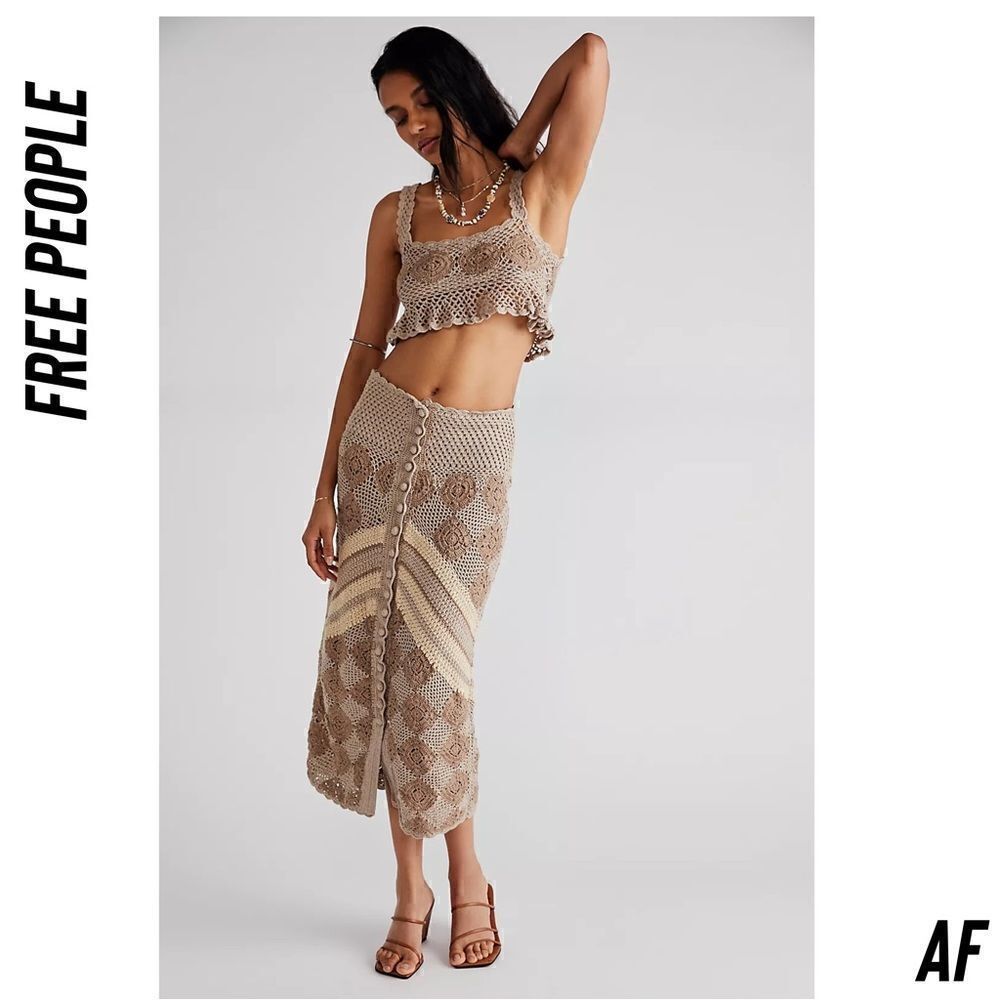 Free People Touchthe Sun Crochet Set Convertible Skirt Nwt Large